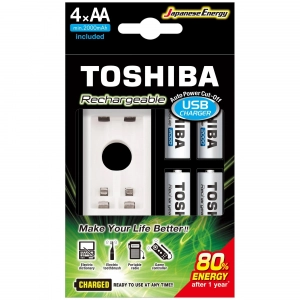 Carregador de pilha usb para 2 AA/AAA com 4 pilha AA 2000 mAh Toshiba