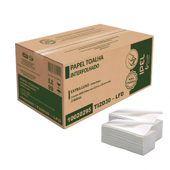 Papepl toalha 2D 22,5x20,5 celulose virgem folha dupla caixa com 5000 unidades Ipel - Indaial