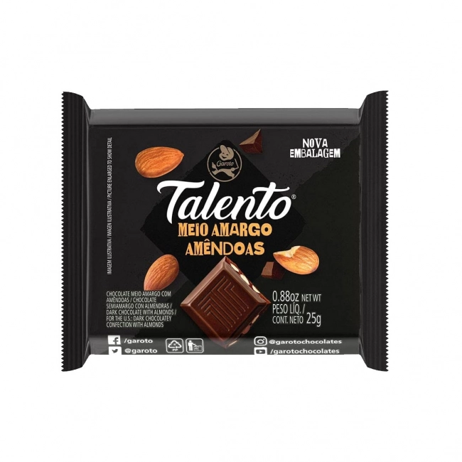 Chocolate meio amargo amendoas 25g Talento