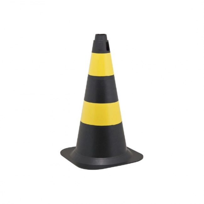 Cone de sinalização preto e amarelo 50 cm em polietileno Vonder