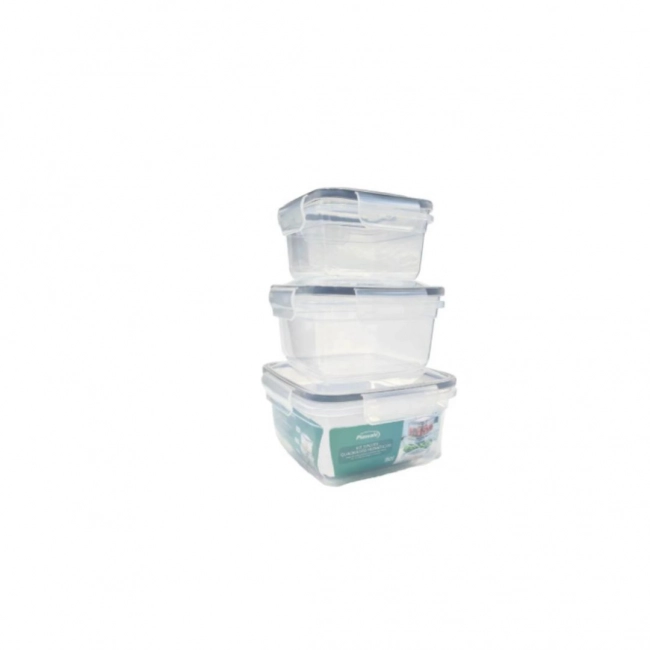 Conjunto Pote Hermetico Quadrada Com 03 Unidades 500/900/1500 ML Plasvale