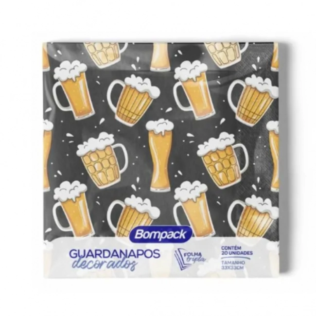 Guardanapo Grande 33x33 Decorado Pacote com 20 Beer Bompack