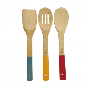 Kit com 3 Utensílios de Bambu Cabo Colorido Class Home