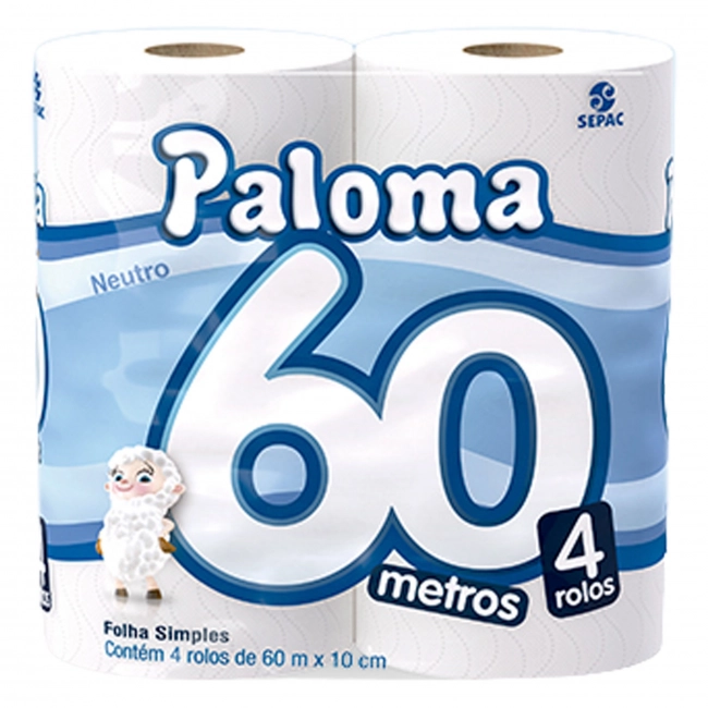Papel higiênico folha simples Paloma 4x60m - 4 rolos por pacote