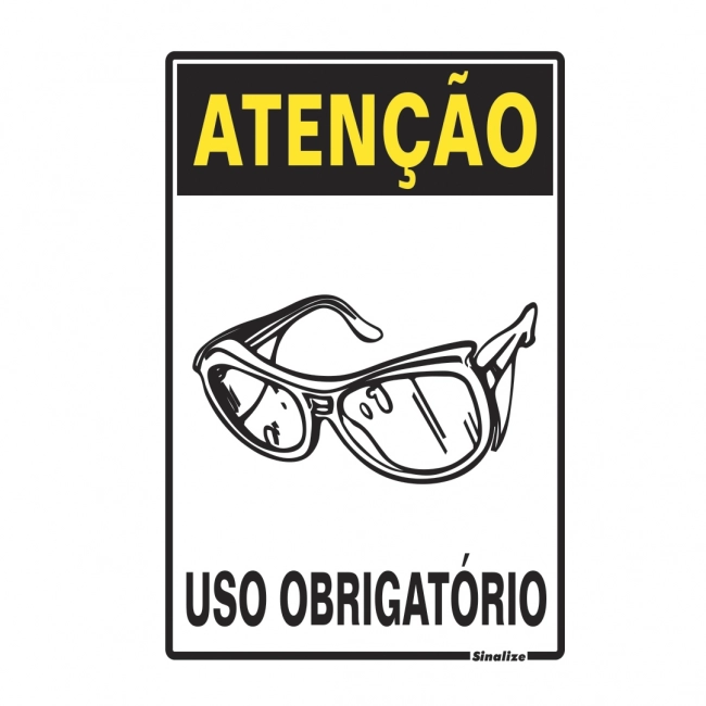 Placa Sinalize 30x20cm atenção uso obrigatorio de oculos